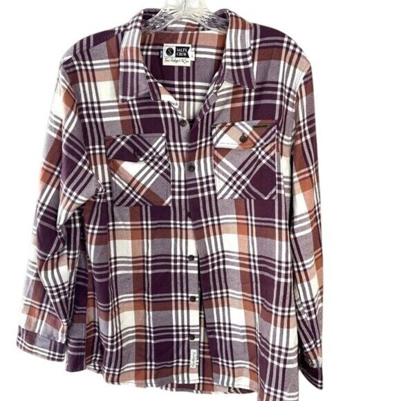 Salty Crew Womens Plaid Button-Up Flannel Shirt Purple & Orange Size L - Picture 1 of 5
